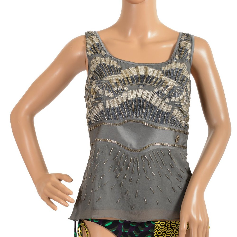 John Galliano Embellished 100% Silk Top